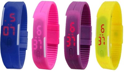NS18 Silicone Led Magnet Band Combo of 4 Blue, Pink, Purple And Yellow Digital Watch  - For Boys & Girls   Watches  (NS18)