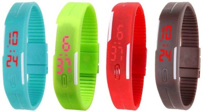 NS18 Silicone Led Magnet Band Combo of 4 Sky Blue, Green, Red And Brown Digital Watch  - For Boys & Girls   Watches  (NS18)