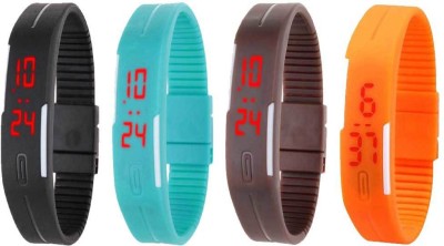 NS18 Silicone Led Magnet Band Combo of 4 Black, Sky Blue, Brown And Orange Digital Watch  - For Boys & Girls   Watches  (NS18)