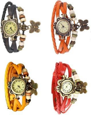 NS18 Vintage Butterfly Rakhi Combo of 4 Black, Yellow, Orange And Red Analog Watch  - For Women   Watches  (NS18)