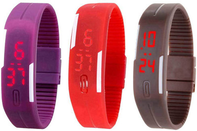 

Kissu Led Band Watch Combo of 3 Purple, Red And Brown Watch - For Couple