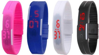 NS18 Silicone Led Magnet Band Combo of 4 Pink, Blue, White And Black Digital Watch  - For Boys & Girls   Watches  (NS18)
