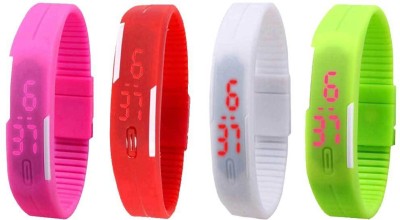 NS18 Silicone Led Magnet Band Combo of 4 Pink, Red, White And Green Digital Watch  - For Boys & Girls   Watches  (NS18)