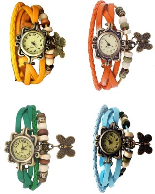 NS18 Vintage Butterfly Rakhi Combo of 4 Yellow, Green, Orange And Sky Blue Analog Watch  - For Women   Watches  (NS18)