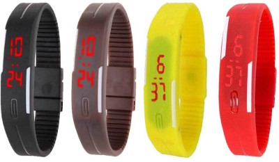NS18 Silicone Led Magnet Band Watch Combo of 4 Black, Brown, Yellow And Red Digital Watch  - For Couple   Watches  (NS18)