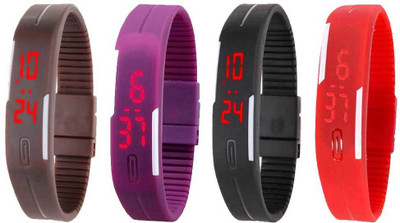 

Kissu Led Magnet Band Combo of 4 Brown, Purple, Black And Red Watch - For Men & Women