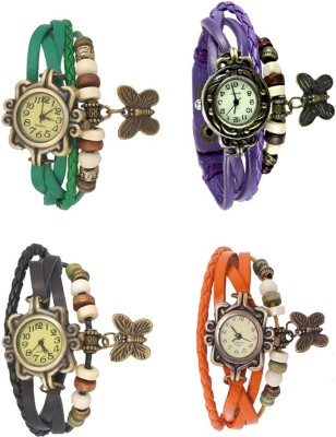 NS18 Vintage Butterfly Rakhi Combo of 4 Green, Black, Purple And Orange Analog Watch  - For Women   Watches  (NS18)