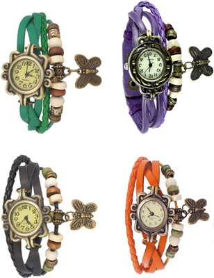 

NS18 Vintage Butterfly Rakhi Combo of 4 Green, Black, Purple And Orange Watch - For Women