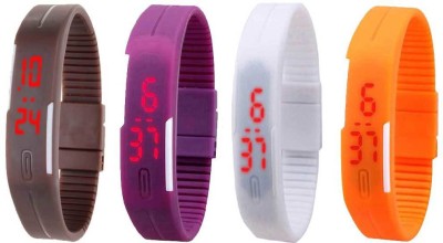 NS18 Silicone Led Magnet Band Combo of 4 Brown, Purple, White And Orange Digital Watch  - For Boys & Girls   Watches  (NS18)