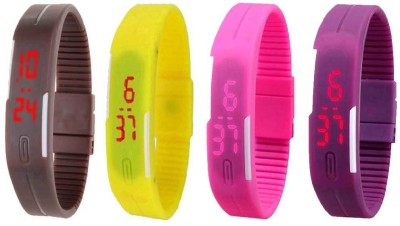 NS18 Silicone Led Magnet Band Watch Combo of 4 Brown, Yellow, Pink And Purple Digital Watch  - For Couple   Watches  (NS18)