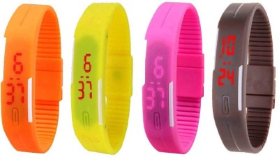 NS18 Silicone Led Magnet Band Combo of 4 Orange, Yellow, Pink And Brown Digital Watch  - For Boys & Girls   Watches  (NS18)