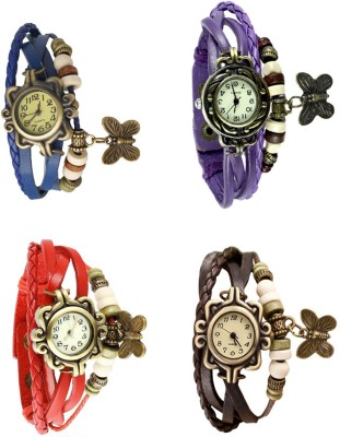 NS18 Vintage Butterfly Rakhi Combo of 4 Blue, Red, Purple And Brown Analog Watch  - For Women   Watches  (NS18)