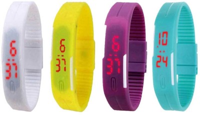 NS18 Silicone Led Magnet Band Watch Combo of 4 White, Yellow, Purple And Sky Blue Digital Watch  - For Couple   Watches  (NS18)