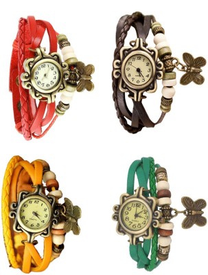 NS18 Vintage Butterfly Rakhi Combo of 4 Red, Yellow, Brown And Green Analog Watch  - For Women   Watches  (NS18)