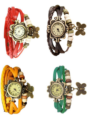 

Kissu Vintage Rakhi Combo of 4 Red, Yellow, Brown And Green Watch - For Women