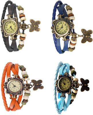 

Kissu Vintage Rakhi Combo of 4 Black, Orange, Blue And Sky Blue Watch - For Women
