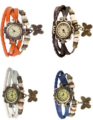 NS18 Vintage Butterfly Rakhi Combo of 4 Orange, White, Brown And Blue Analog Watch  - For Women   Watches  (NS18)