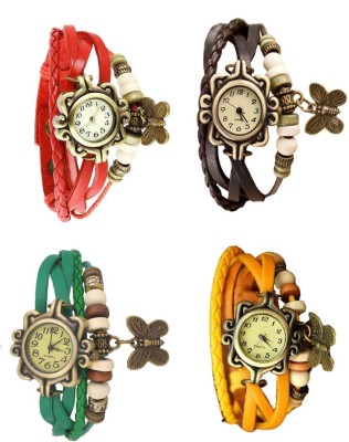 NS18 Vintage Butterfly Rakhi Combo of 4 Red, Green, Brown And Yellow Analog Watch  - For Women   Watches  (NS18)