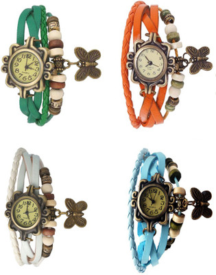 

Kissu Vintage Rakhi Combo of 4 Green, White, Orange And Sky Blue Watch - For Women