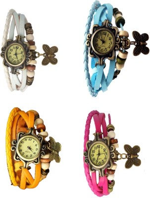 NS18 Vintage Butterfly Rakhi Combo of 4 White, Yellow, Sky Blue And Pink Analog Watch  - For Women   Watches  (NS18)