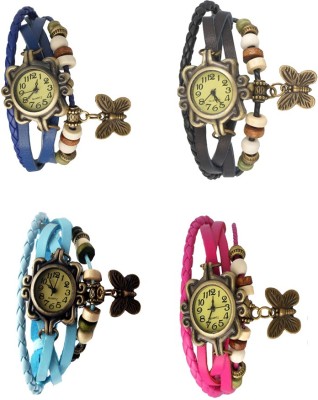 NS18 Vintage Butterfly Rakhi Combo of 4 Blue, Sky Blue, Black And Pink Analog Watch  - For Women   Watches  (NS18)