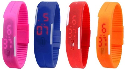 NS18 Silicone Led Magnet Band Combo of 4 Pink, Blue, Red And Orange Digital Watch  - For Boys & Girls   Watches  (NS18)