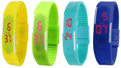 NS18 Silicone Led Magnet Band Combo of 4 Yellow, Green, Sky Blue And Blue Digital Watch  - For Boys & Girls   Watches  (NS18)