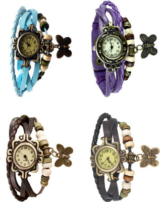 

NS18 Vintage Butterfly Rakhi Combo of 4 Sky Blue, Brown, Purple And Black Watch - For Women
