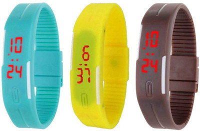 

Kissu Led Band Watch Combo of 3 Sky Blue, Yellow And Brown Watch - For Couple