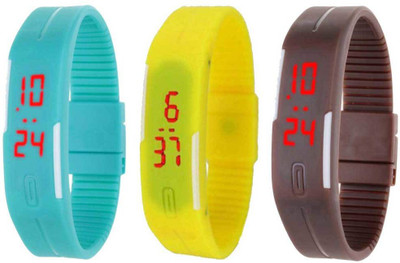 NS18 Silicone Led Magnet Band Combo of 3 Sky Blue, Yellow And Brown Digital Watch  - For Boys & Girls   Watches  (NS18)