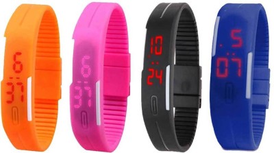 

NS18 Silicone Led Magnet Band Combo of 4 Orange, Pink, Black And Blue Watch - For Boys & Girls