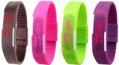 

NS18 Silicone Led Magnet Band Watch Combo of 4 Brown, Pink, Green And Purple Watch - For Couple