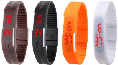 NS18 Silicone Led Magnet Band Combo of 4 Brown, Black, Orange And White Digital Watch  - For Boys & Girls   Watches  (NS18)