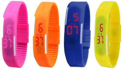 

Kissu Led Magnet Band Combo of 4 Pink, Orange, Blue And Yellow Watch - For Men & Women