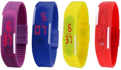 NS18 Silicone Led Magnet Band Watch Combo of 4 Purple, Blue, Yellow And Red Digital Watch  - For Couple   Watches  (NS18)