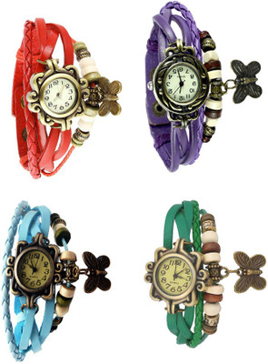 

Kissu Vintage Rakhi Combo of 4 Red, Sky Blue, Purple And Green Watch - For Women