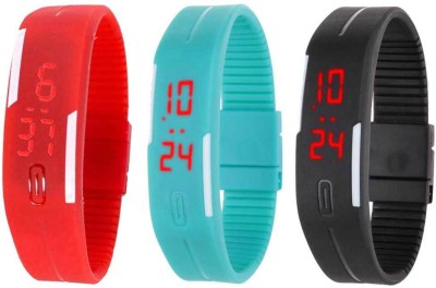 RSN Silicone Led Magnet Band Combo of 3 Red, Sky Blue And Black Digital Watch  - For Men & Women   Watches  (RSN)
