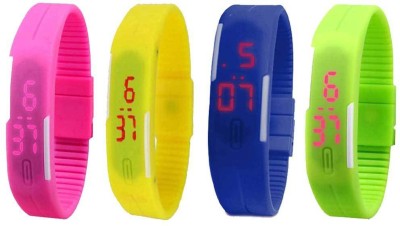 NS18 Silicone Led Magnet Band Combo of 4 Pink, Yellow, Blue And Green Digital Watch  - For Boys & Girls   Watches  (NS18)