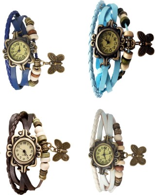 NS18 Vintage Butterfly Rakhi Combo of 4 Blue, Brown, Sky Blue And White Analog Watch  - For Women   Watches  (NS18)