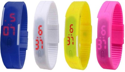 NS18 Silicone Led Magnet Band Watch Combo of 4 Blue, White, Yellow And Pink Digital Watch  - For Couple   Watches  (NS18)