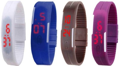 NS18 Silicone Led Magnet Band Watch Combo of 4 White, Blue, Brown And Purple Digital Watch  - For Couple   Watches  (NS18)