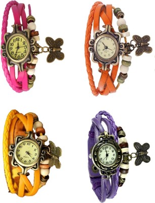 NS18 Vintage Butterfly Rakhi Combo of 4 Pink, Yellow, Orange And Purple Analog Watch  - For Women   Watches  (NS18)