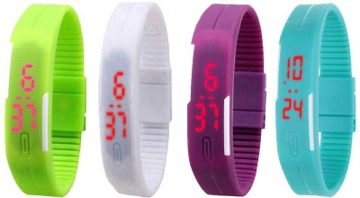 NS18 Silicone Led Magnet Band Watch Combo of 4 Green, White, Purple And Sky Blue Digital Watch  - For Couple   Watches  (NS18)