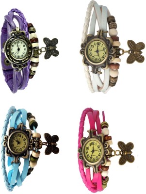NS18 Vintage Butterfly Rakhi Combo of 4 Purple, Sky Blue, White And Pink Analog Watch  - For Women   Watches  (NS18)