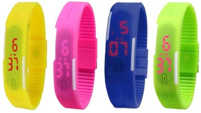 NS18 Silicone Led Magnet Band Combo of 4 Yellow, Pink, Blue And Green Digital Watch  - For Boys & Girls   Watches  (NS18)