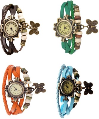 NS18 Vintage Butterfly Rakhi Combo of 4 Brown, Orange, Green And Sky Blue Analog Watch  - For Women   Watches  (NS18)