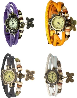 NS18 Vintage Butterfly Rakhi Combo of 4 Purple, Black, Yellow And White Analog Watch  - For Women   Watches  (NS18)
