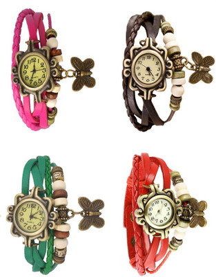 

NS18 Vintage Butterfly Rakhi Combo of 4 Pink, Green, Brown And Red Watch - For Women