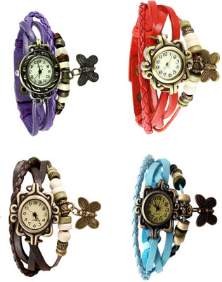 

NS18 Vintage Butterfly Rakhi Combo of 4 Purple, Brown, Red And Sky Blue Watch - For Women