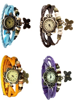 NS18 Vintage Butterfly Rakhi Combo of 4 Sky Blue, Yellow, Brown And Purple Analog Watch  - For Women   Watches  (NS18)